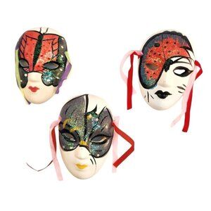 Decorative Venetian Style Carnival Masks, Mardi Gras, Set Of 3 With Colorful Gli